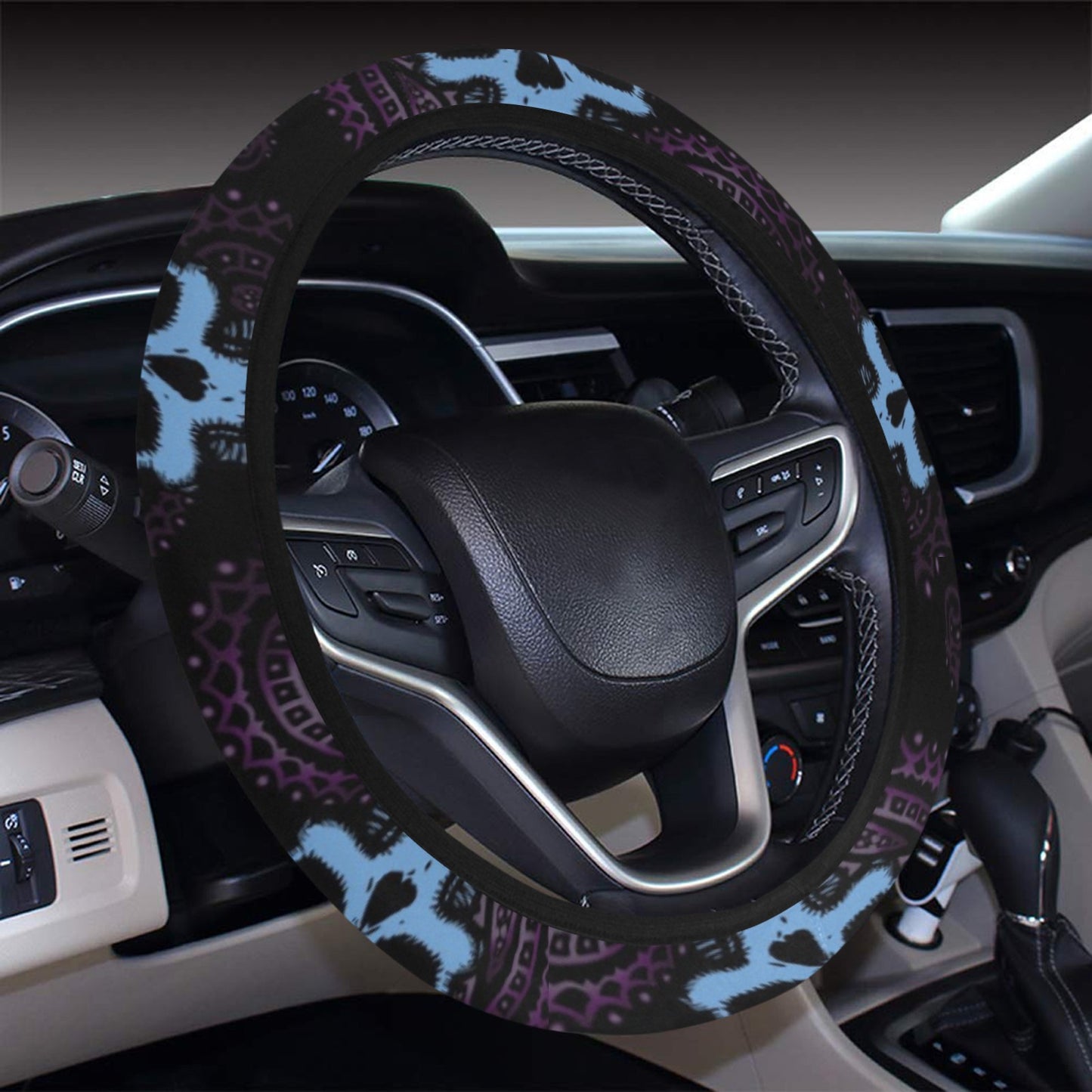 Skull Print Design LKS3012 Steering Wheel Cover with Elastic Edge