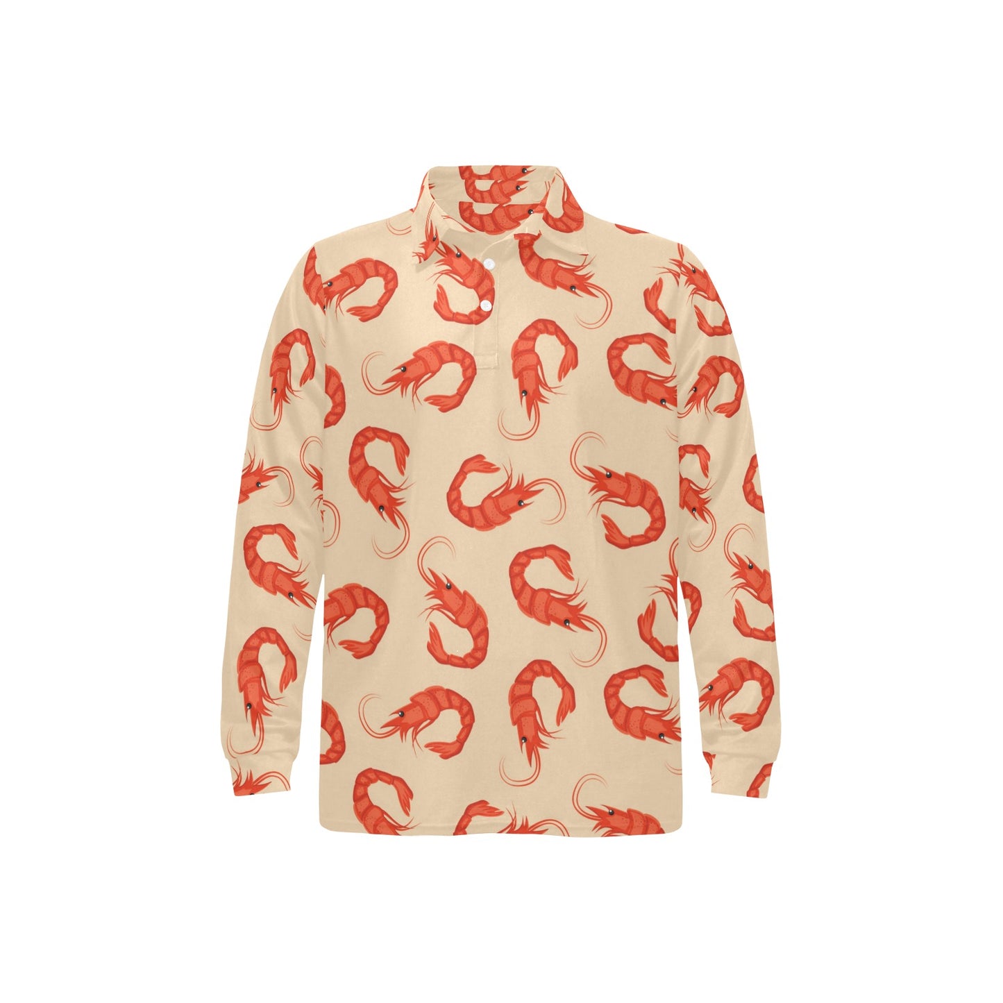 Prawn Pattern Print Design 02 Long Sleeve Polo Shirt For Men's