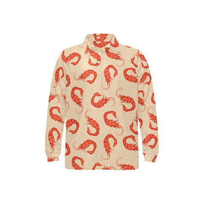Prawn Pattern Print Design 02 Long Sleeve Polo Shirt For Men's
