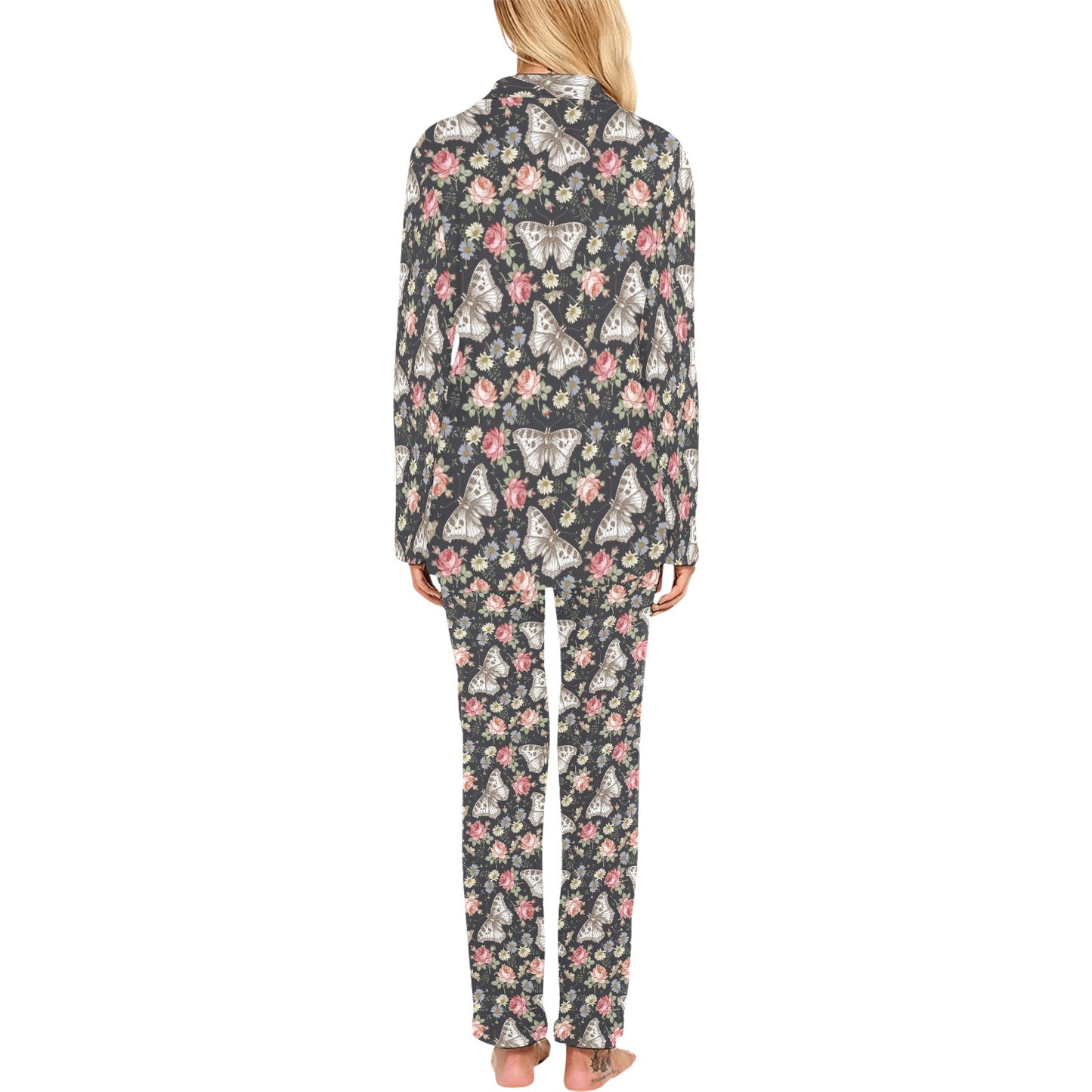 Butterfly Flower Pattern Print Design 07 Women's Long Pajama Set