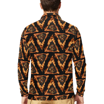 Eye of Horus in Flame Print Long Sleeve Polo Shirt For Men's