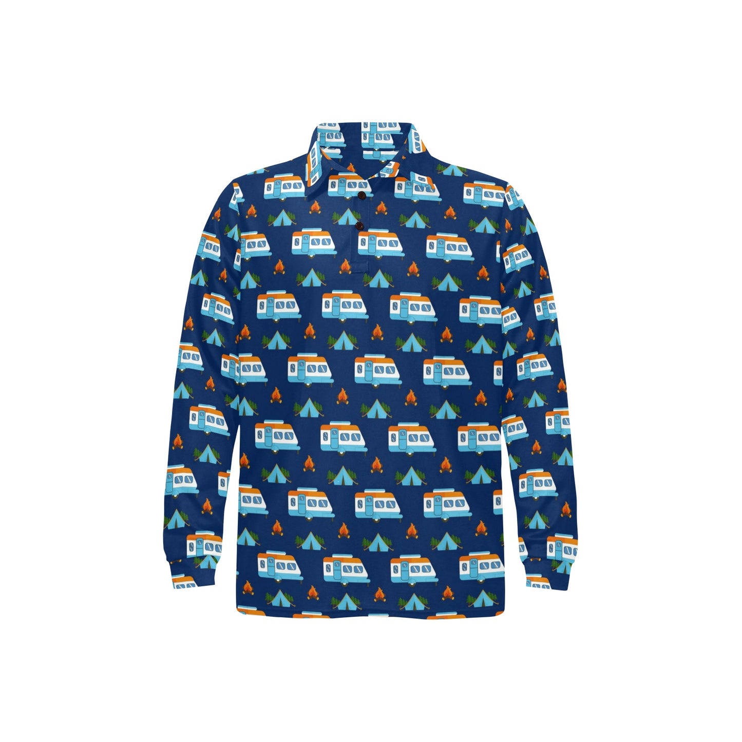 Camper Pattern Camping Themed No 3 Print Long Sleeve Polo Shirt For Men's