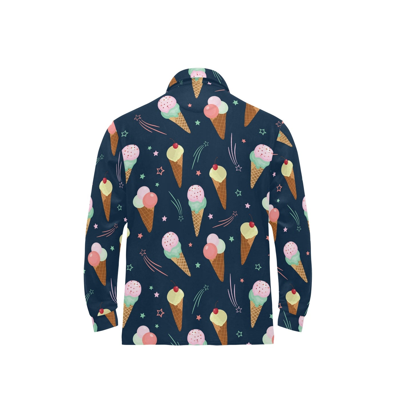 Ice Cream Pattern Print Design 04 Long Sleeve Polo Shirt For Men's