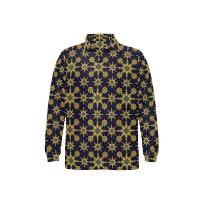 kaleidoscope Gold Print Design Long Sleeve Polo Shirt For Men's