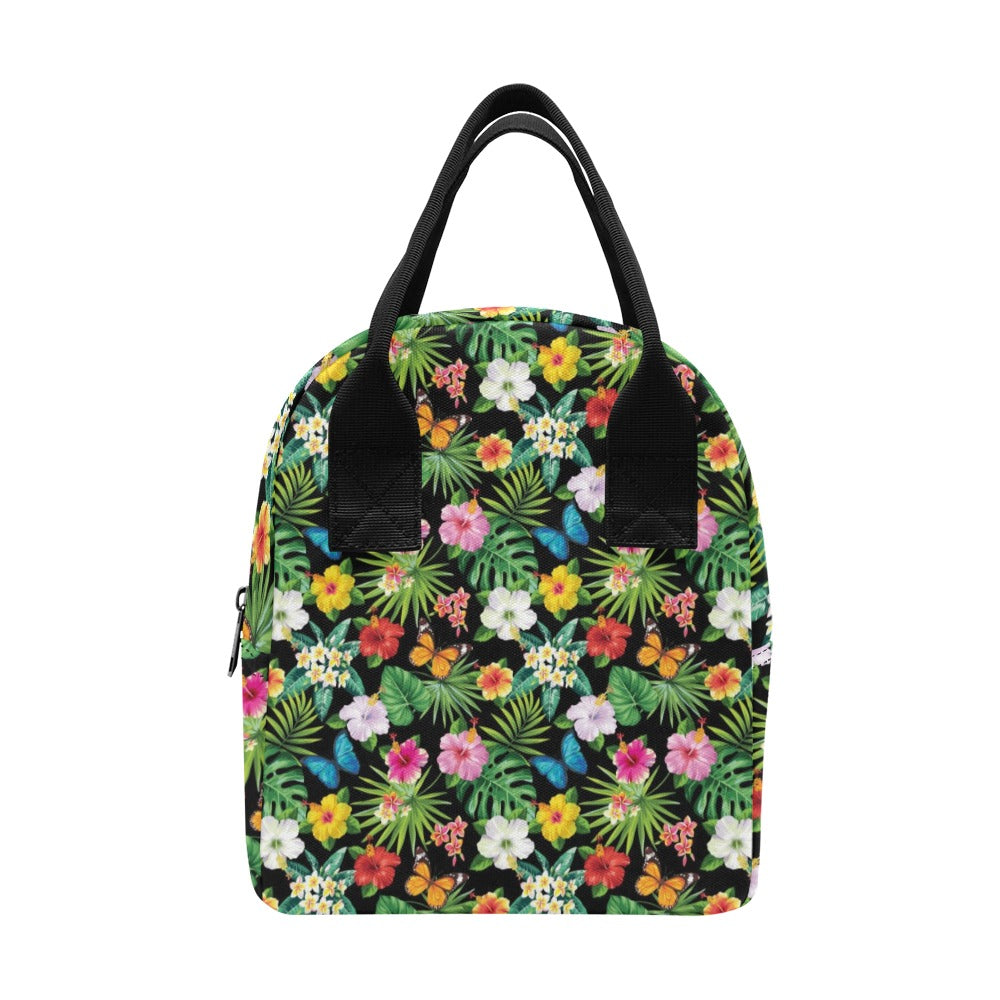 Hibiscus With Butterfly Print Design LKS305 Insulated Lunch Bag