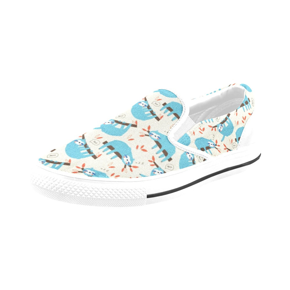 Sloth Print Design LKS3011 White Slip Ons Canvas Women's Shoes