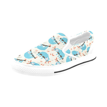 Sloth Print Design LKS3011 White Slip Ons Canvas Women's Shoes