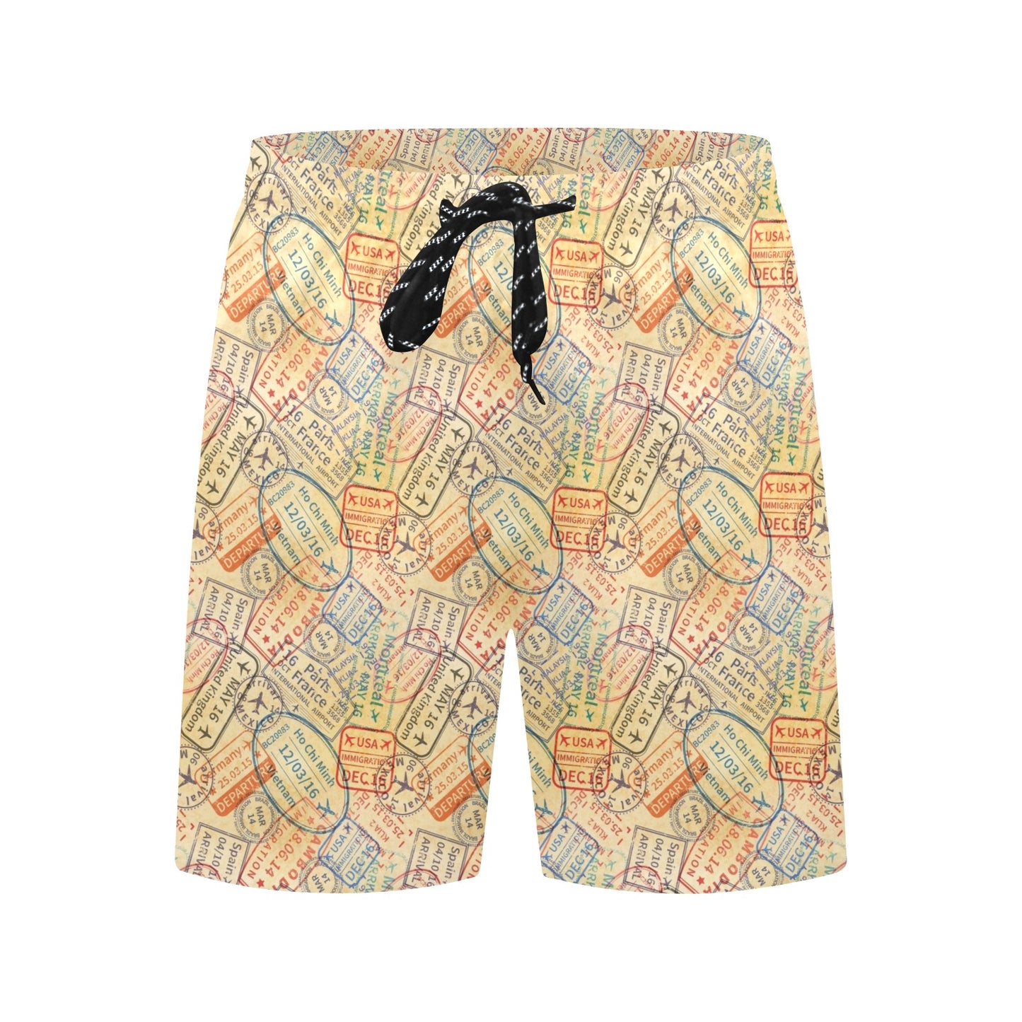 Travel Stamp Print Design LKS302 Men's Swim Trunks Beach Shorts