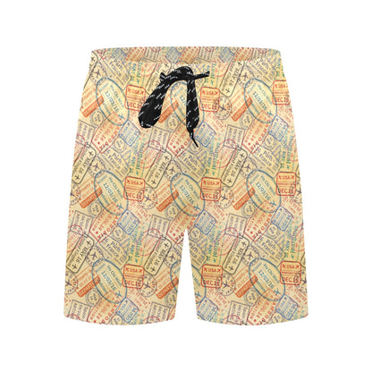 Travel Stamp Print Design LKS302 Men's Swim Trunks Beach Shorts