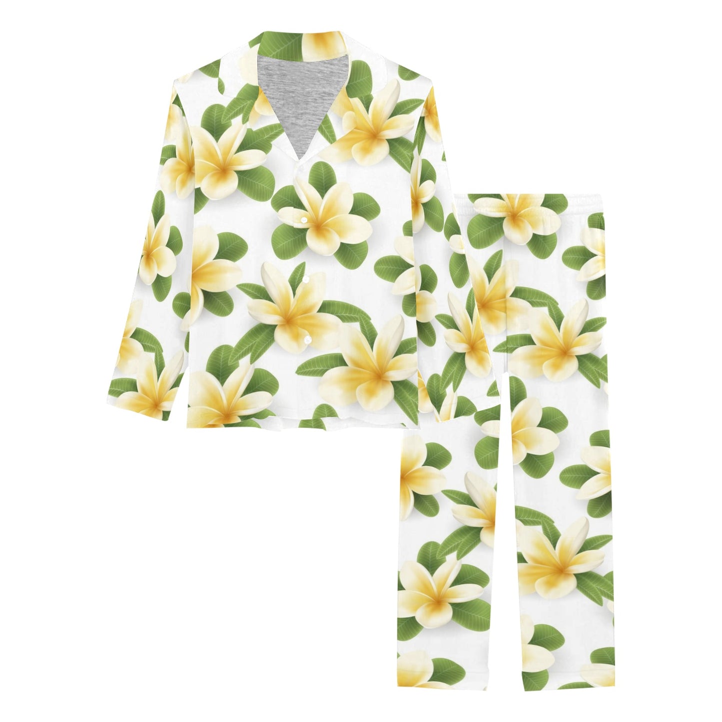 Yellow Plumeria Pattern Print Design PM012 Women's Long Pajama Set