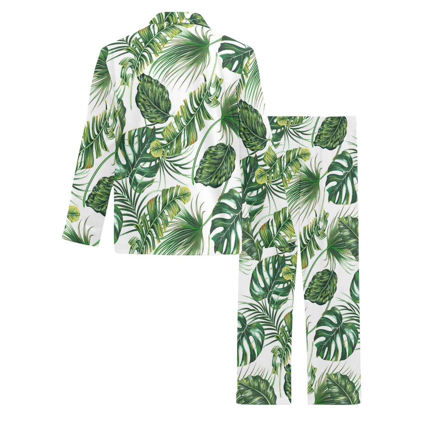 Green Pattern Tropical Palm Leaves Men's Long Pajama Set