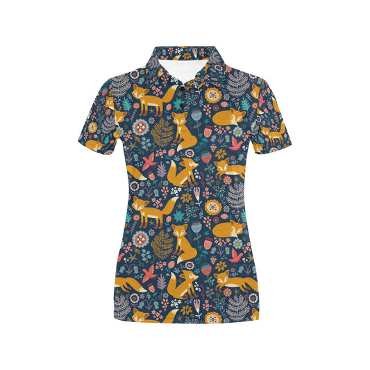 Fox Cute Jungle Print Pattern Women's Polo Shirt