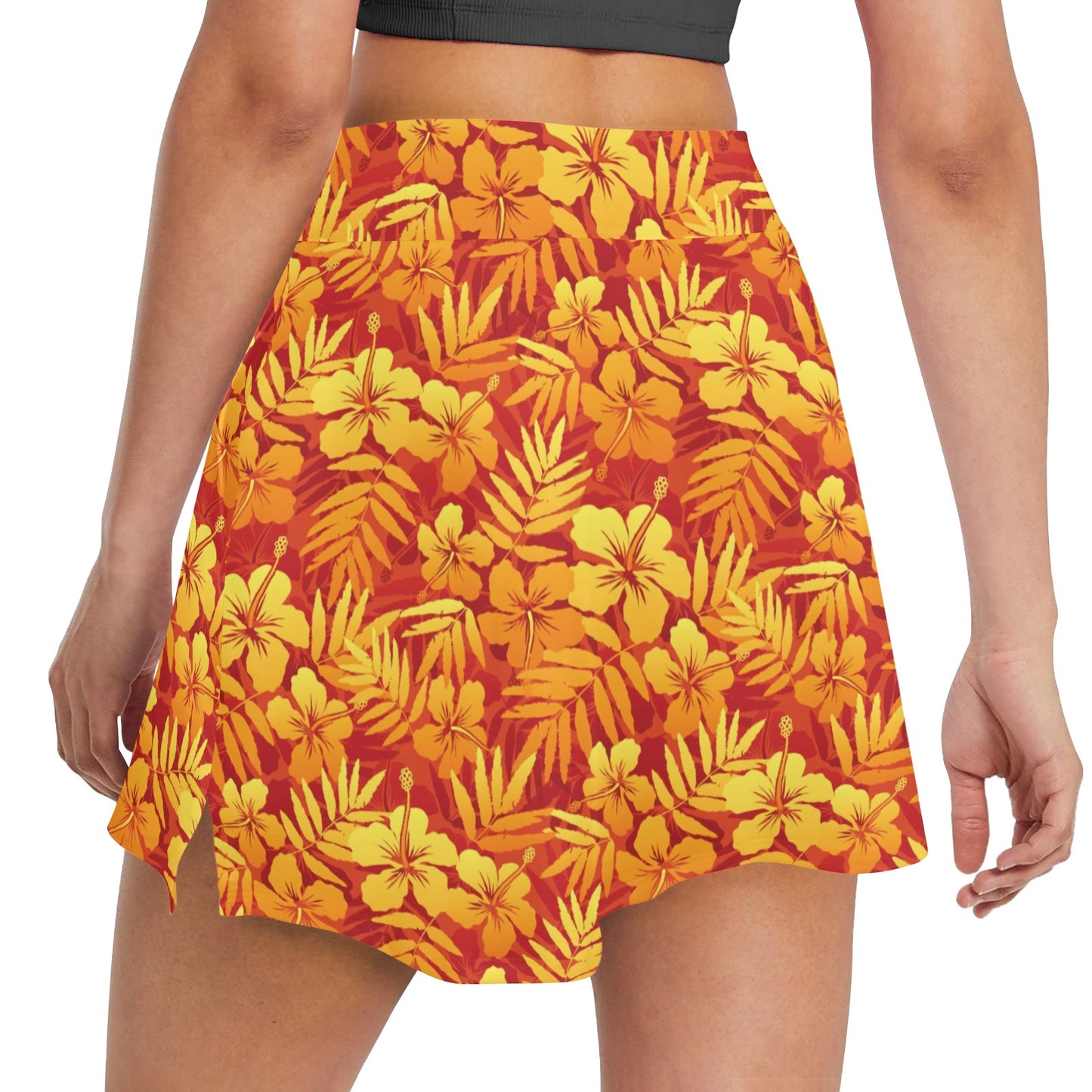 Hibiscus Summer Print Design LKS302 Women's Golf Skirt with Pocket