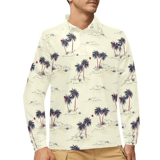 Palm Tree Pattern Print Design PT08 Long Sleeve Polo Shirt For Men's