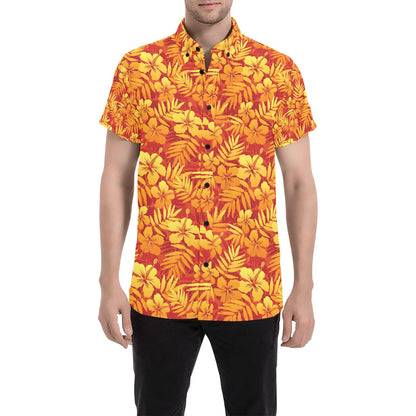 Hibiscus Summer Print Design LKS302 Men Short Sleeve Button Up Shirt