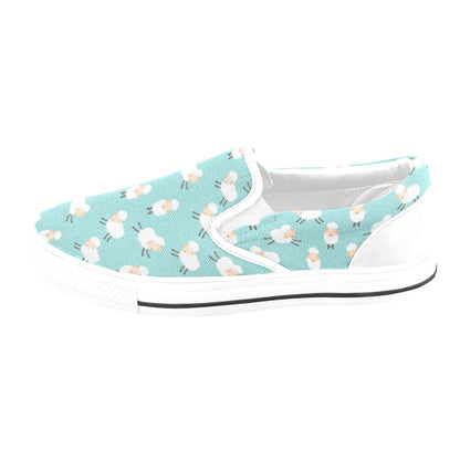 Sheep Print Design LKS406 White Slip Ons Canvas Women's Shoes