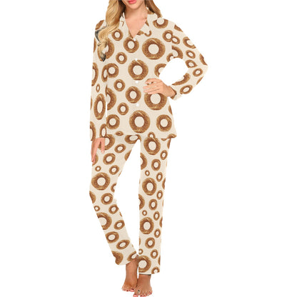 Bagel Pattern Print Design 01 Women's Long Pajama Set