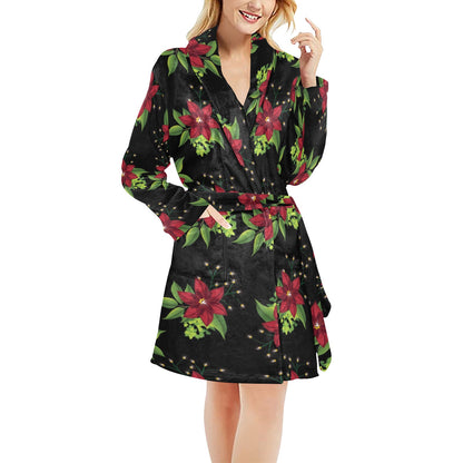 Poinsettia Pattern Print Design A01 Women's Fleece Robe