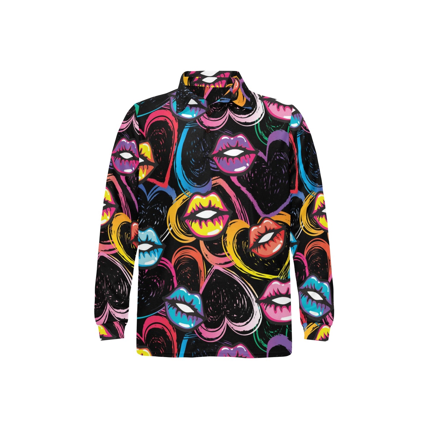 Pop Art Lip Pattern Print Design A03 Long Sleeve Polo Shirt For Men's
