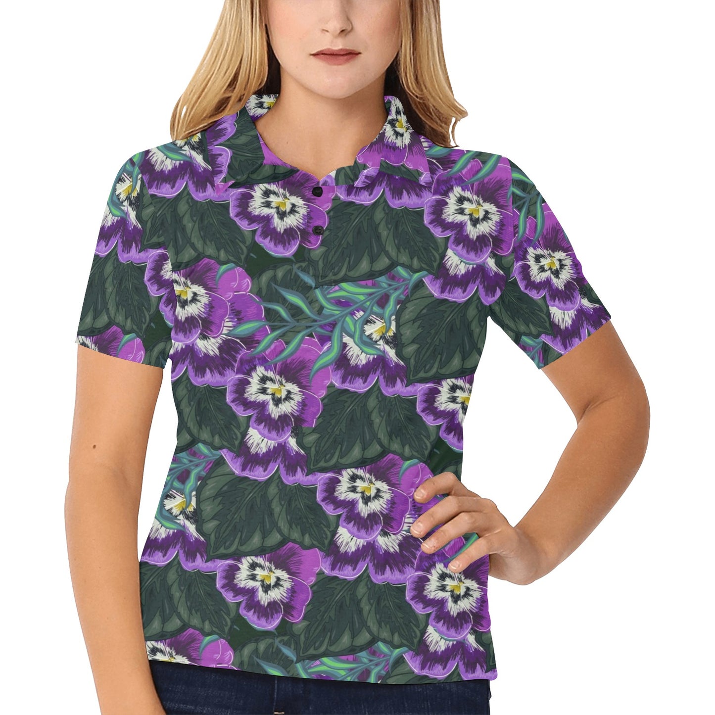 Pansy Pattern Print Design PS07 Women's Polo Shirt