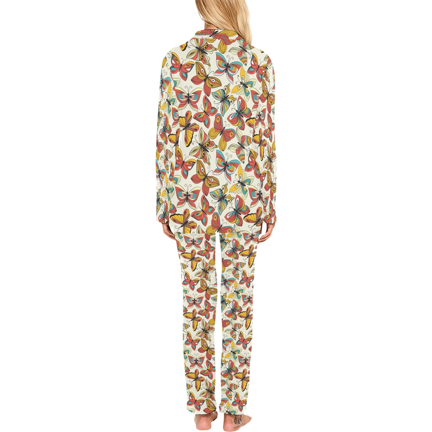 Butterfly Pattern Print Design 02 Women's Long Pajama Set
