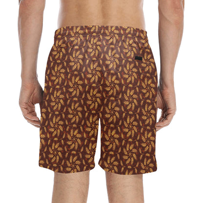 Agricultural Brown Wheat Print Pattern Men's Swim Trunks Beach Shorts