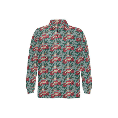 Tattoo Heart Print Design LKS301 Long Sleeve Polo Shirt For Men's