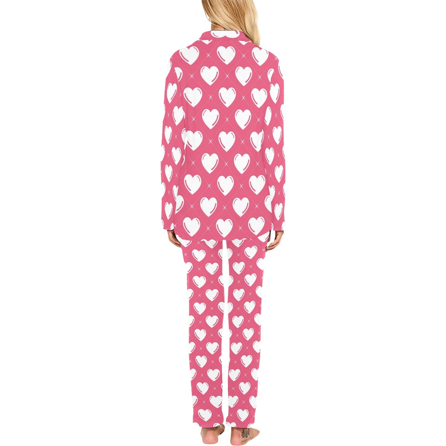 Heart Pattern Print Design HE07 Women's Long Pajama Set