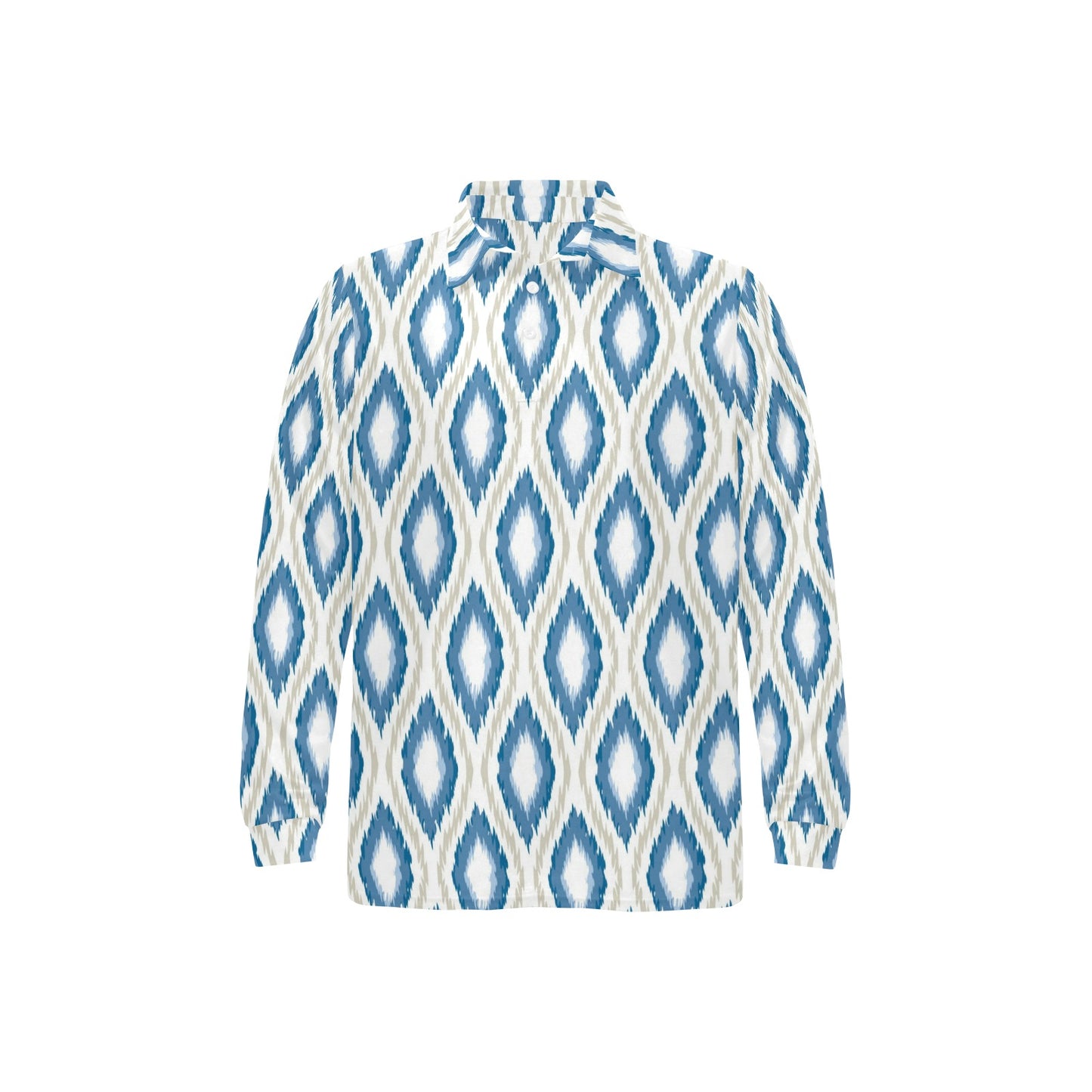 Ikat Pattern Print Design 02 Long Sleeve Polo Shirt For Men's