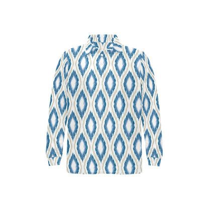 Ikat Pattern Print Design 02 Long Sleeve Polo Shirt For Men's