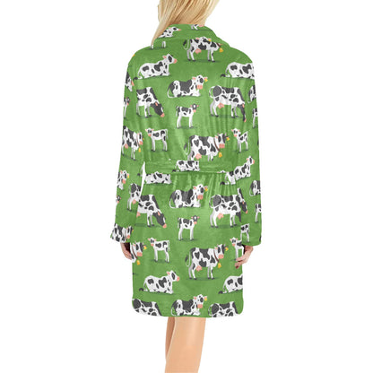 Cow Happy Print Pattern Women's Fleece Robe