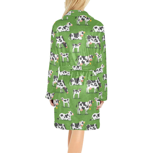 Cow Happy Print Pattern Women's Fleece Robe