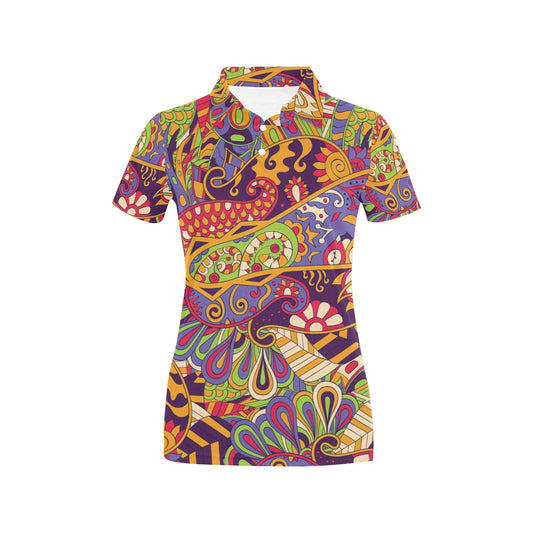 Funky Retro Pattern Print Design A04 Women's Polo Shirt