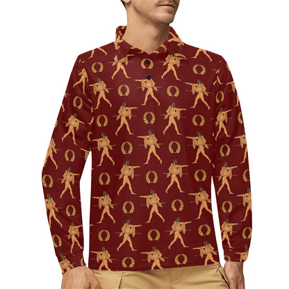 Ancient Greek Print Design LKS307 Long Sleeve Polo Shirt For Men's