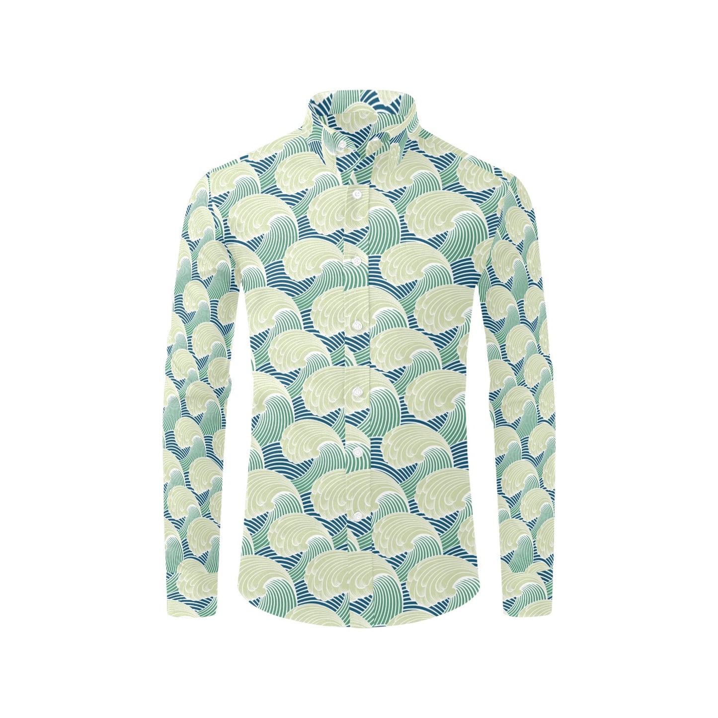 Wave Japan Style Print Design LKS302 Men's Long Sleeve Dress Shirt