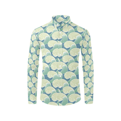 Wave Japan Style Print Design LKS302 Men's Long Sleeve Dress Shirt