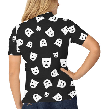 Acting Mask Pattern Print Design 03 Women's Polo Shirt