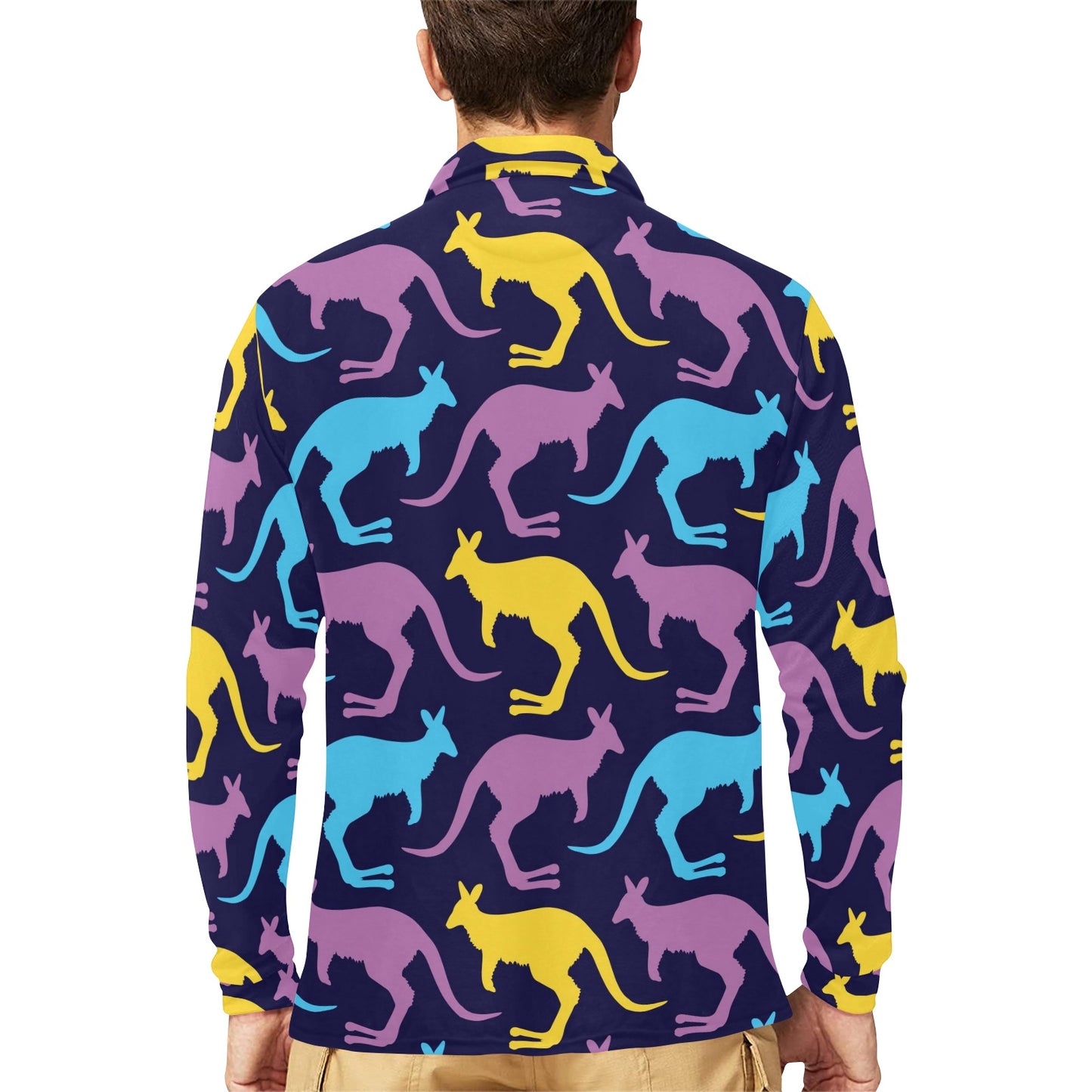 Kangaroos Pattern Print Design 02 Long Sleeve Polo Shirt For Men's