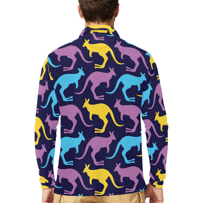 Kangaroos Pattern Print Design 02 Long Sleeve Polo Shirt For Men's