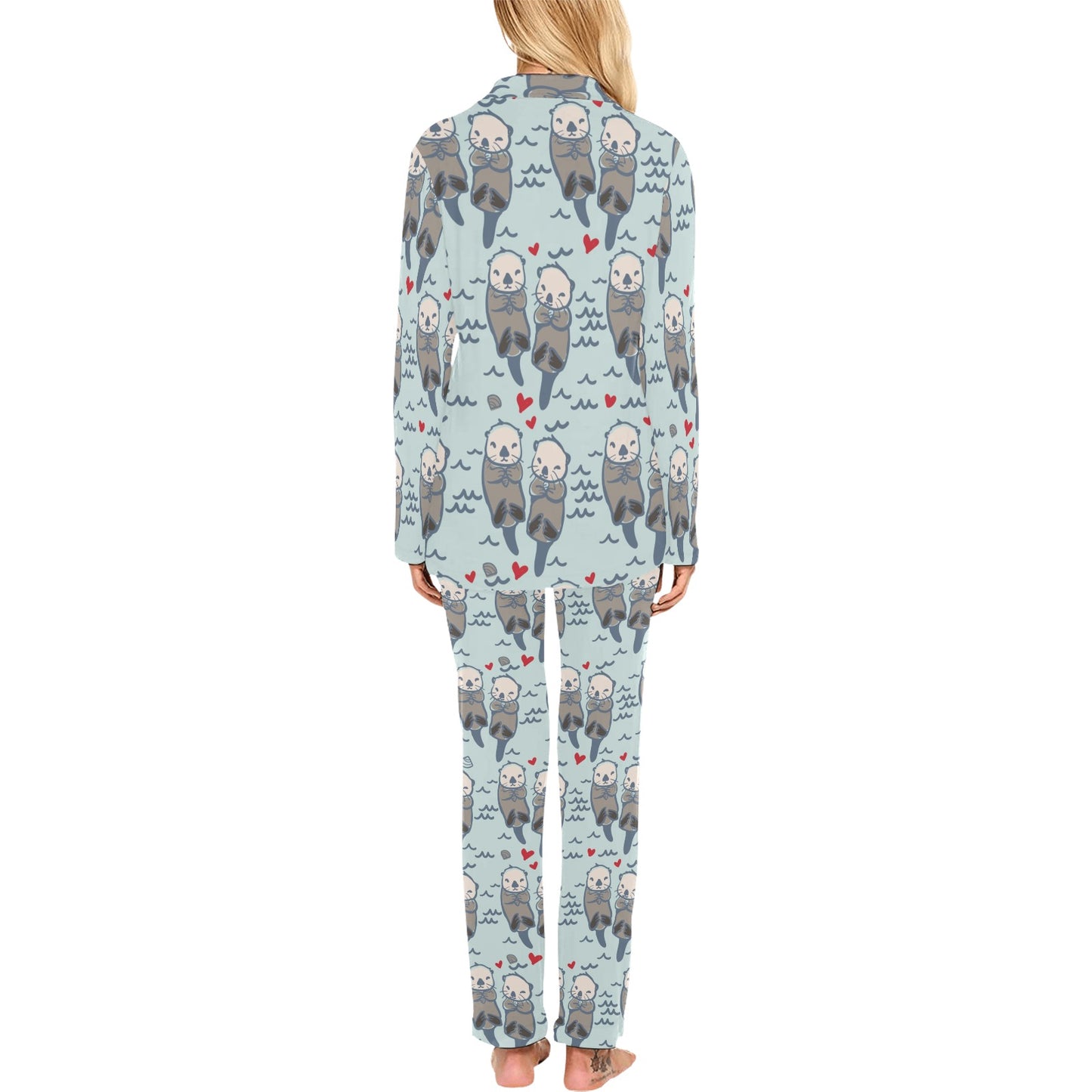Sea Otter Pattern Print Design 03 Women's Long Pajama Set