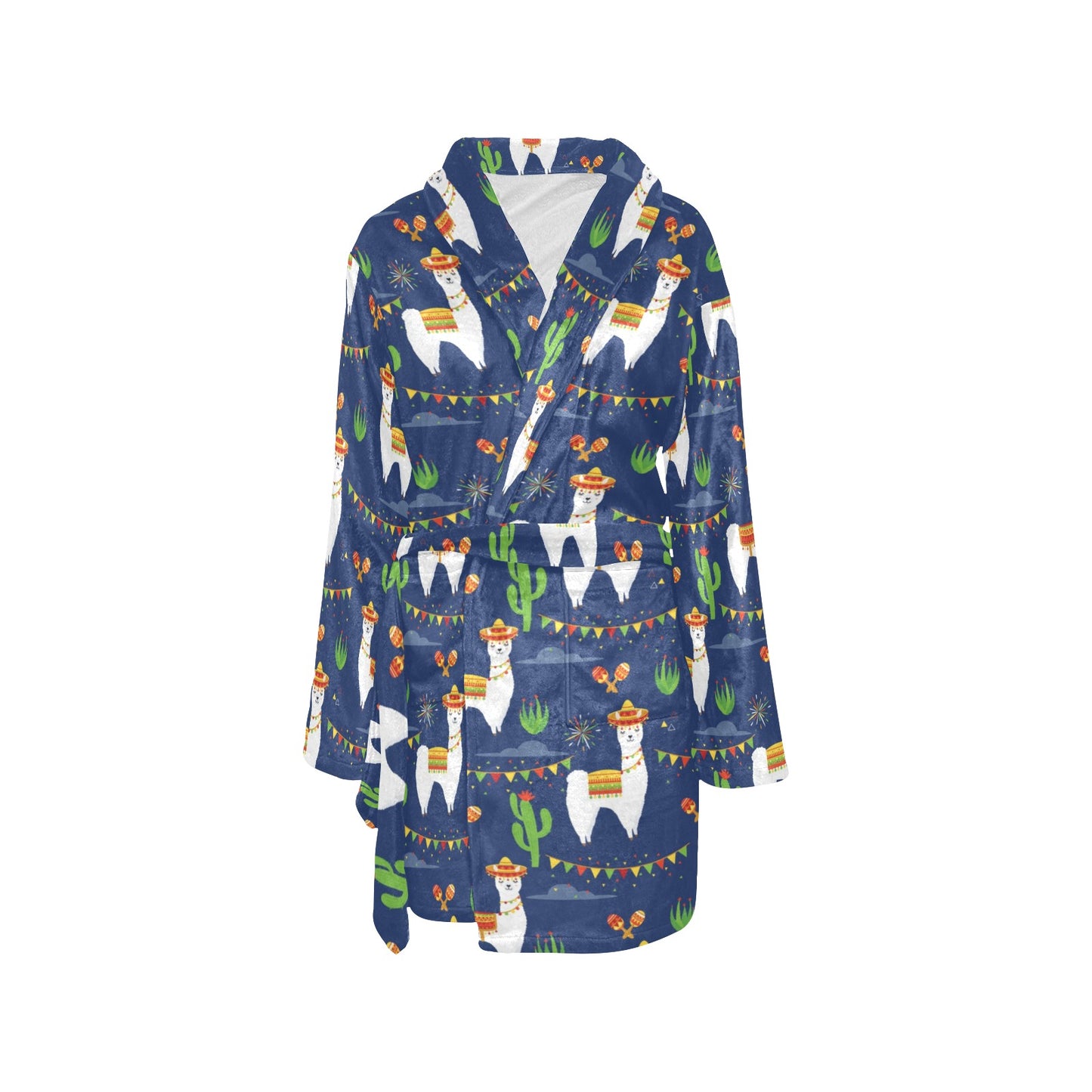 Llama Cactus Pattern Print Design 05 Women's Fleece Robe