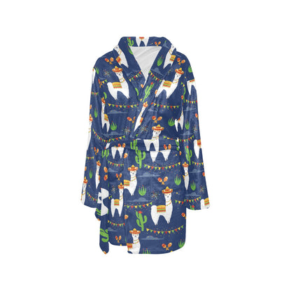 Llama Cactus Pattern Print Design 05 Women's Fleece Robe