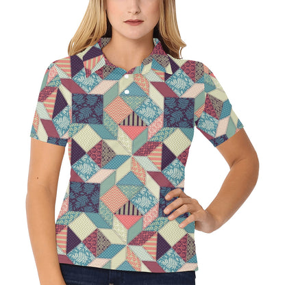 Patchwork Pattern Print Design 02 Women's Polo Shirt