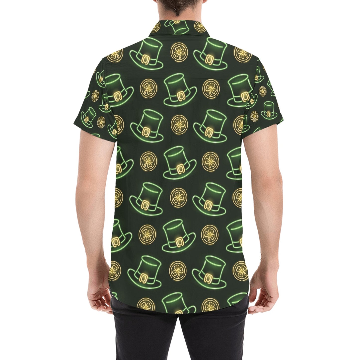 St Patricks Day Print Design LKS308 Men Short Sleeve Button Up Shirt