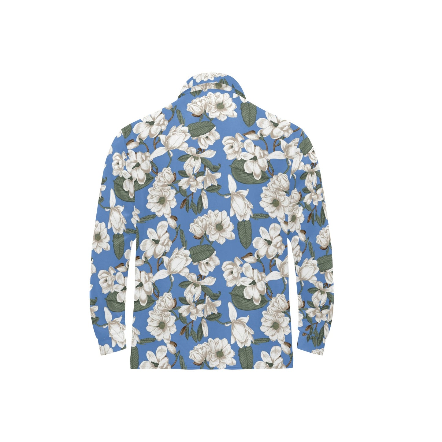 Magnolia Pattern Print Design 01 Long Sleeve Polo Shirt For Men's