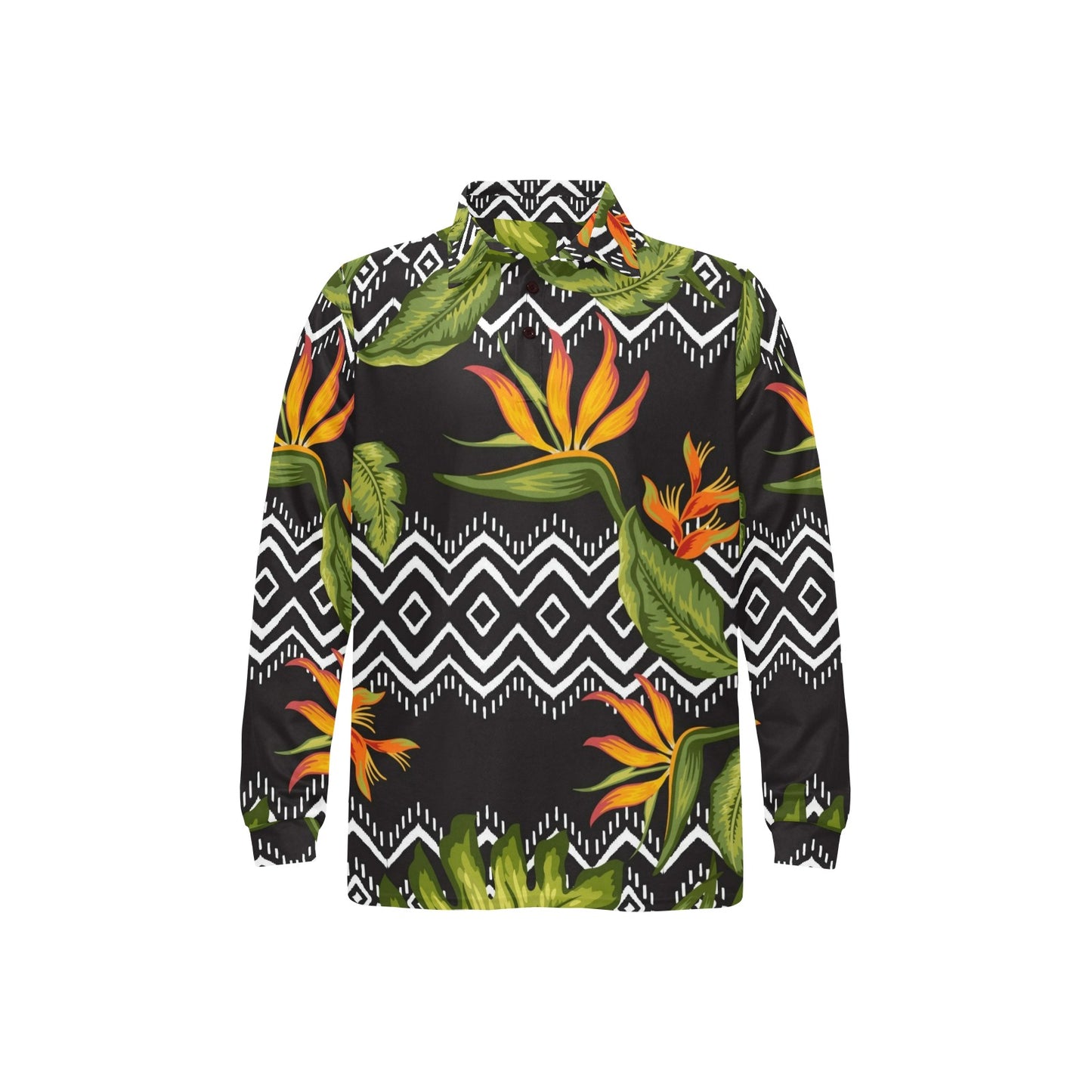 Bird Of Paradise Pattern Print Design BOP07 Long Sleeve Polo Shirt For Men's
