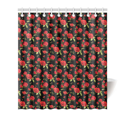 Red Rose Themed Print Shower Curtain