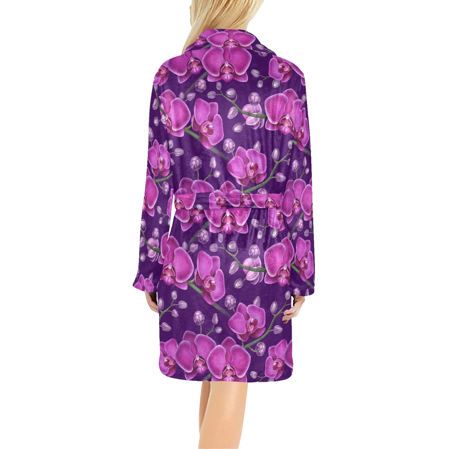 Orchid Pattern Print Design A03 Women's Fleece Robe