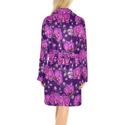 Orchid Pattern Print Design A03 Women's Fleece Robe