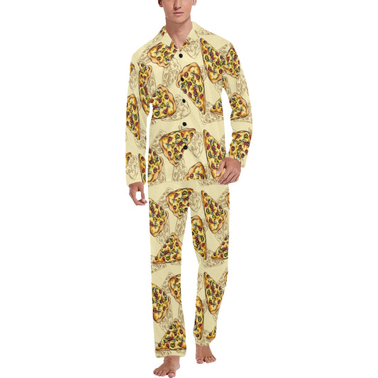 Pizza Pattern Print Design A01 Men's Long Pajama Set